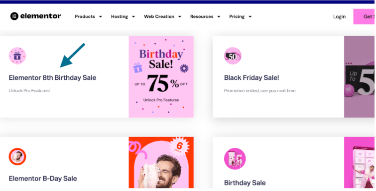 Select The Elementor 8th Birthday Sale