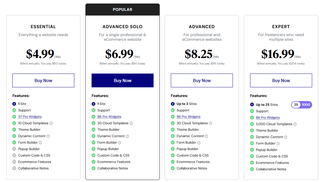 Elementor Pro Pricing Plans